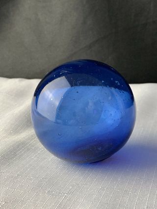 Vintage Hand Blown Glass Fish Net Float Ball Cobalt Blue Nautical Home Decor