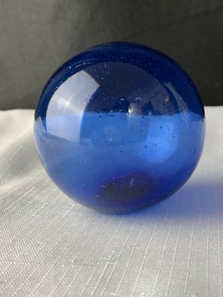 Vintage Hand Blown Glass Fish Net Float Ball Cobalt Blue Nautical Home Decor 2