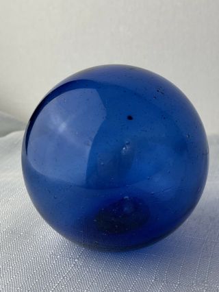 Vintage Hand Blown Glass Fish Net Float Ball Cobalt Blue Nautical Home Decor 3
