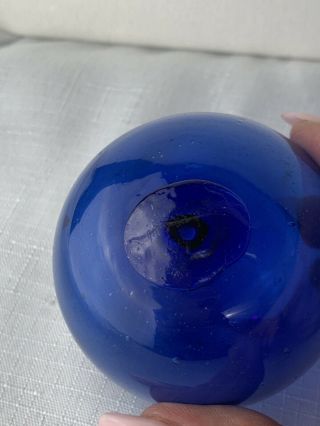 Vintage Hand Blown Glass Fish Net Float Ball Cobalt Blue Nautical Home Decor 5