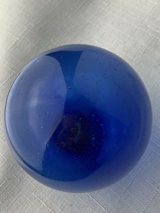 Vintage Hand Blown Glass Fish Net Float Ball Cobalt Blue Nautical Home Decor 7