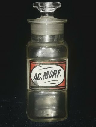 1890s Antique Morphine Lug Label Under Glass Bottle Pharmacy Apothecary Medecine