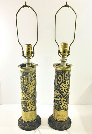 Ww1 Trench Art Brass Shell Case Antique Lamps Guerre & Paix (war/peace) 1914 - 19