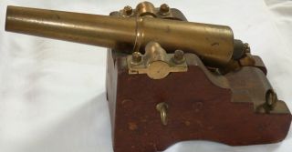 Antique Rare Strong F.  A.  Haven Signal Cannon Brass On Wood Base 9.  5 " Barrel