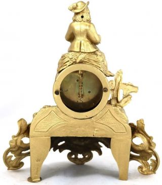 Antique French Mantle Clock 19th C Gilt Metal 8 Day Figural By S.  Marti 10