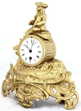 Antique French Mantle Clock 19th C Gilt Metal 8 Day Figural By S.  Marti 2