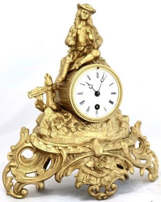 Antique French Mantle Clock 19th C Gilt Metal 8 Day Figural By S.  Marti 3