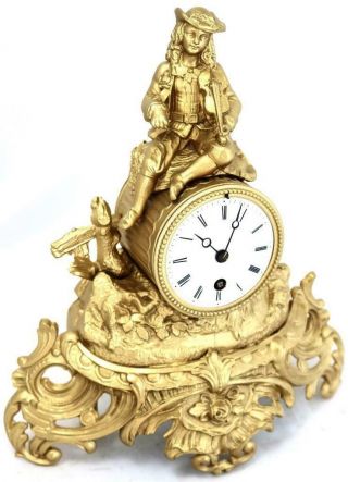 Antique French Mantle Clock 19th C Gilt Metal 8 Day Figural By S.  Marti 4