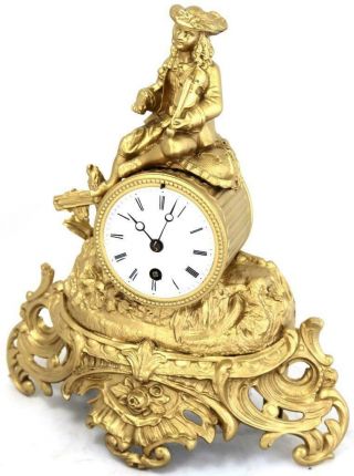Antique French Mantle Clock 19th C Gilt Metal 8 Day Figural By S.  Marti 5