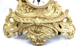 Antique French Mantle Clock 19th C Gilt Metal 8 Day Figural By S.  Marti 8