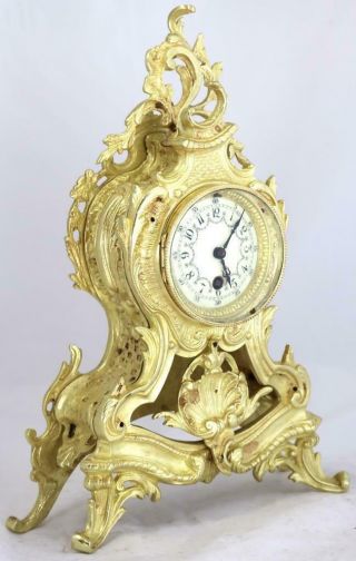Antique Mantle Clock French Lovely 1870s Embossed Rococo Bronze Single Train