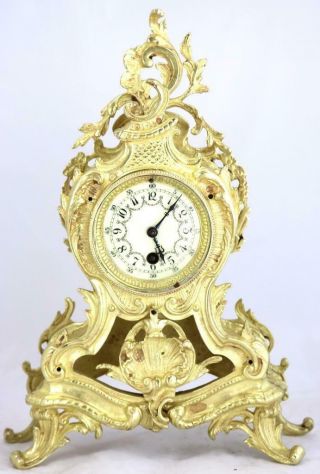 Antique Mantle Clock French Lovely 1870s Embossed Rococo Bronze Single Train 2