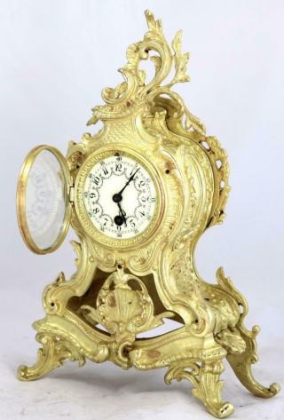 Antique Mantle Clock French Lovely 1870s Embossed Rococo Bronze Single Train 3