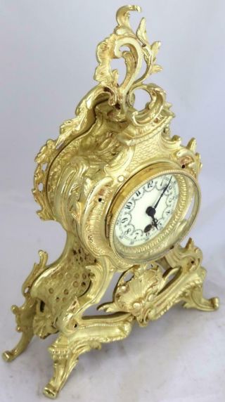 Antique Mantle Clock French Lovely 1870s Embossed Rococo Bronze Single Train 4