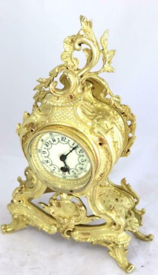 Antique Mantle Clock French Lovely 1870s Embossed Rococo Bronze Single Train 5