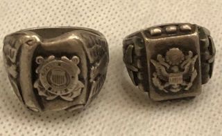 2 Sterling Silver Rings Coast Guard Vintage Old Eagles On Both Sides Ww2