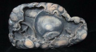 Fine Antique Chinese Hand Carving Lotus " Duan " Ink Stone Marked " Hehuan "