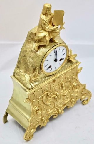 Antique French Mantle Clock Bronze Ormolu 8 Day Empire Figural Bell Striking 4