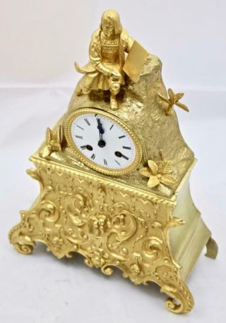 Antique French Mantle Clock Bronze Ormolu 8 Day Empire Figural Bell Striking 5