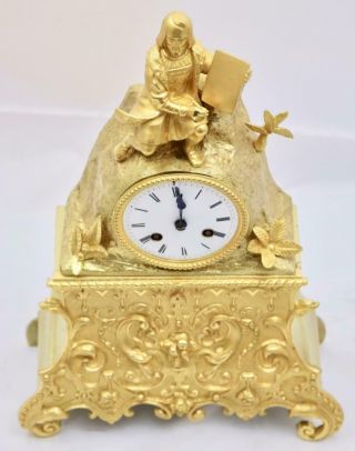 Antique French Mantle Clock Bronze Ormolu 8 Day Empire Figural Bell Striking 8