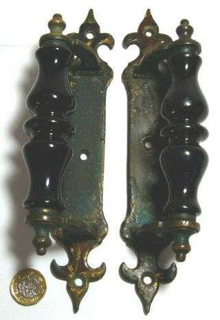 Pair Antique Gothic Style Arts&crafts Brass&black Ceramic Door Pull Handle