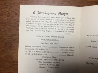 1954 USCG Coast Guard Thanksgiving Dinner Menu Cape May Jersey 3