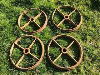 4x Large Vintage Cast Iron Wheels 20 Inch Diameter - (ideal For Shepherds Hut)