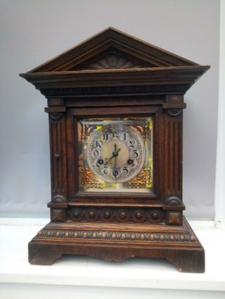 Junghans Oak 8 Day Mantel Bracket Pendulum Clock 1918 Fully