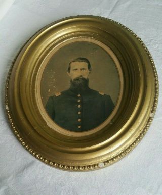 Antique Civil War Union Soldier Captain Samuel Atkinson In Gold Oval Frame