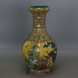 13 " Qianlong Mark China Antique Porcelain Famille Rose Flower And Bird Vase