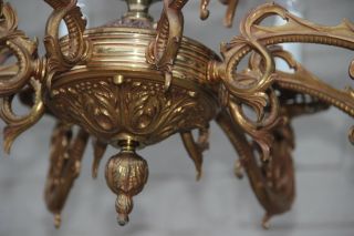 Antique Bronze Dragon gothic 8 arms Chandelier pendant lamp 1950 French 4