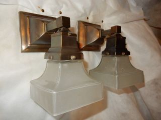 Simple Mission Style Arts And Crafts Sconces Or Pendants With Etched Shades