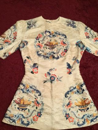 ANTIQUE 19TH/ 20TH QI ' ING CHINESE EMBROIDERED SILK ROBE JACKET SKIRT EMBROIDERY 10