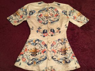 ANTIQUE 19TH/ 20TH QI ' ING CHINESE EMBROIDERED SILK ROBE JACKET SKIRT EMBROIDERY 3