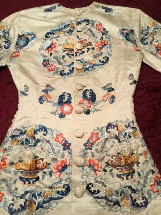 ANTIQUE 19TH/ 20TH QI ' ING CHINESE EMBROIDERED SILK ROBE JACKET SKIRT EMBROIDERY 5