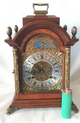 Hermle Mantel Clock Dutch Made Shelf Moon Dial 8 Day Wind Up Key Wind 1978