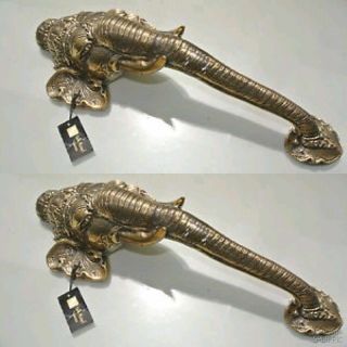 2 Large Elephant Door Handle Pull Solid Brass Hollow Vintage Style Look 13 " B