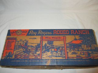 Vintage MARX Roy Rogers Rodeo Ranch Playset with Tin Cabin & Box 2