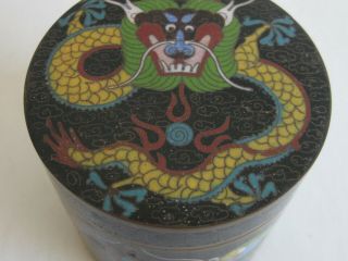 Fine Old Antique Chinese Cloisonne Enamel Copper Dragon Lidded Box Jar Late Qing 3