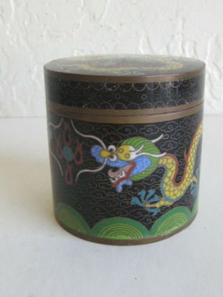 Fine Old Antique Chinese Cloisonne Enamel Copper Dragon Lidded Box Jar Late Qing 4