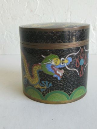 Fine Old Antique Chinese Cloisonne Enamel Copper Dragon Lidded Box Jar Late Qing 8