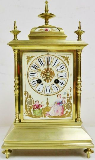 Antique 19thc French 8 Day Bronze & Sevres Porcelain Ornate Cube Mantel Clock