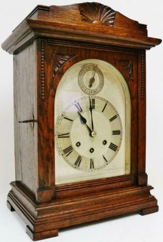 Antique Gustav Becker 8 Day Carved Oak Westminster Chime Musical Bracket Clock