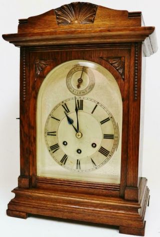 Antique Gustav Becker 8 Day Carved Oak Westminster Chime Musical Bracket Clock 3