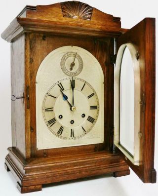 Antique Gustav Becker 8 Day Carved Oak Westminster Chime Musical Bracket Clock 7