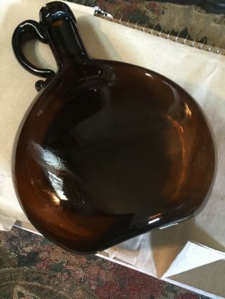 18th Early 19th Century Blown Glass Rare Brown Color Flat Flask Applied Handle 7