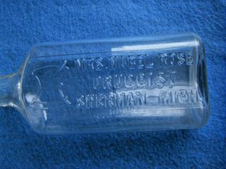 Vintage Mrs Mabel Rose Druggist Sherman Michigan Glass Apothecary Bottle 2