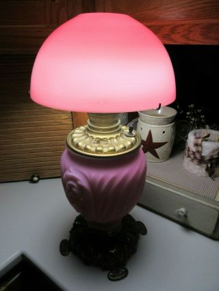 Antique Pink Satin Glass Gwtw Parlor Converted Oil Lamp (20 ")