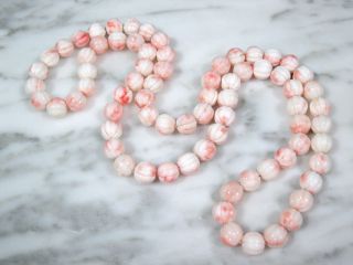 Huge Vtg Carved Melon Pink Angel Skin Coral 11mm Beaded Necklace 33 " 122.  8 Grams