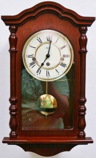 Vintage Franz Hermle 8 Day Mahogany Musical Westminster Chime Wall Clock
